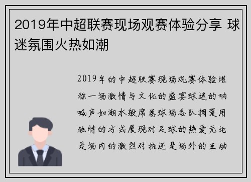 2019年中超联赛现场观赛体验分享 球迷氛围火热如潮