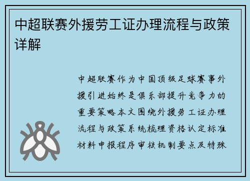 中超联赛外援劳工证办理流程与政策详解